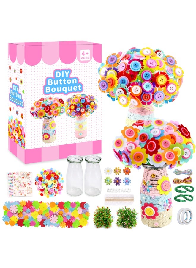 موردلي أعمال يدوية للبنات من سن 4 إلى 12 عامًا: اصنعي باقة زهور خاصة بكِ باستخدام الأزرار وزهور اللباد، مزهرية فنية وحرفية للأطفال - هدية حفلات اصنعيها بنفسكِ - Image 1